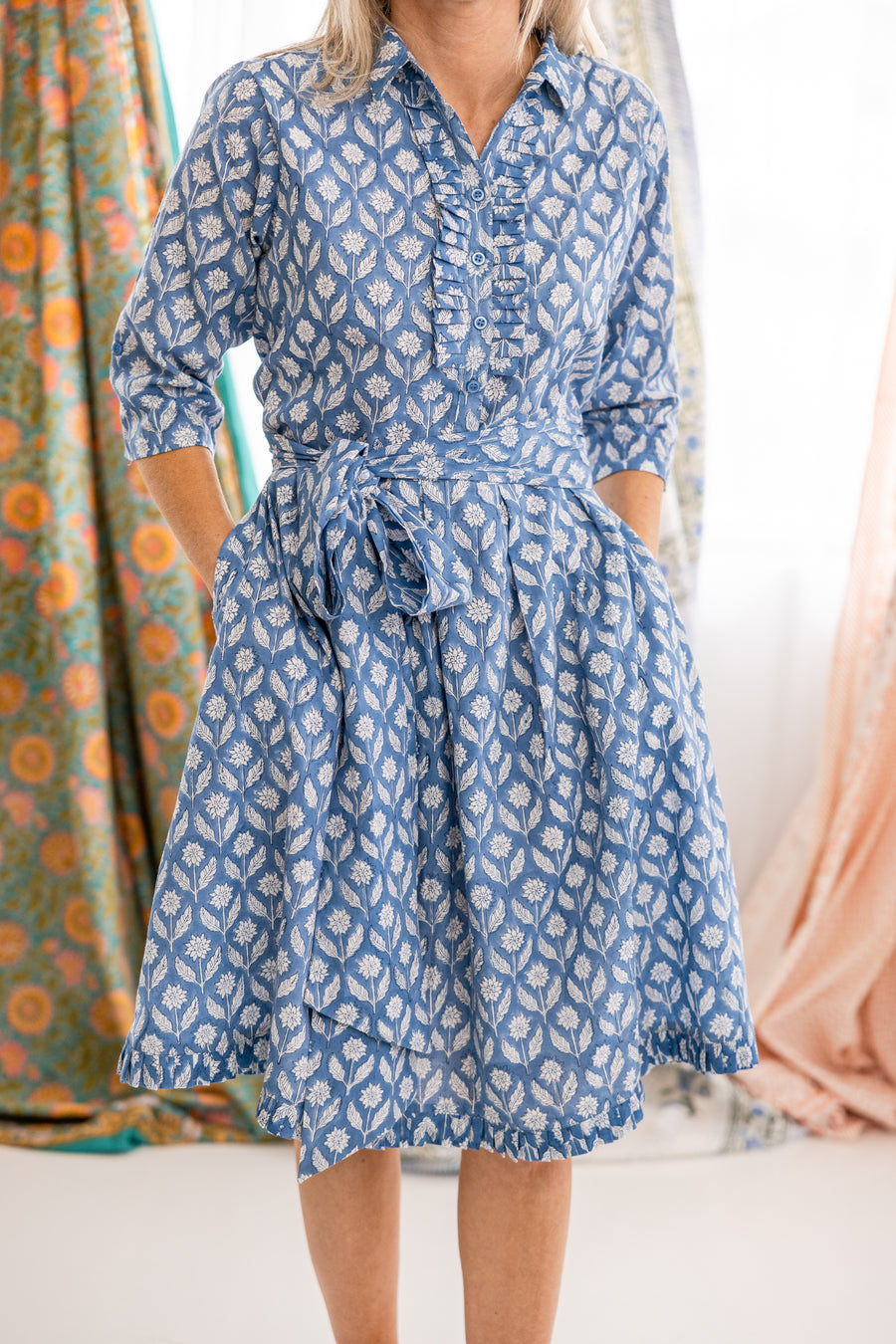 The Blue Astra Block Print Dress