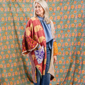 Reversible Kantha Stitch Kaftan Midi