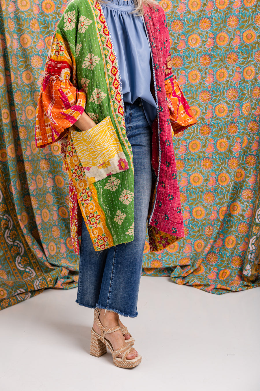 Reversible Kantha Stitch Kaftan Midi