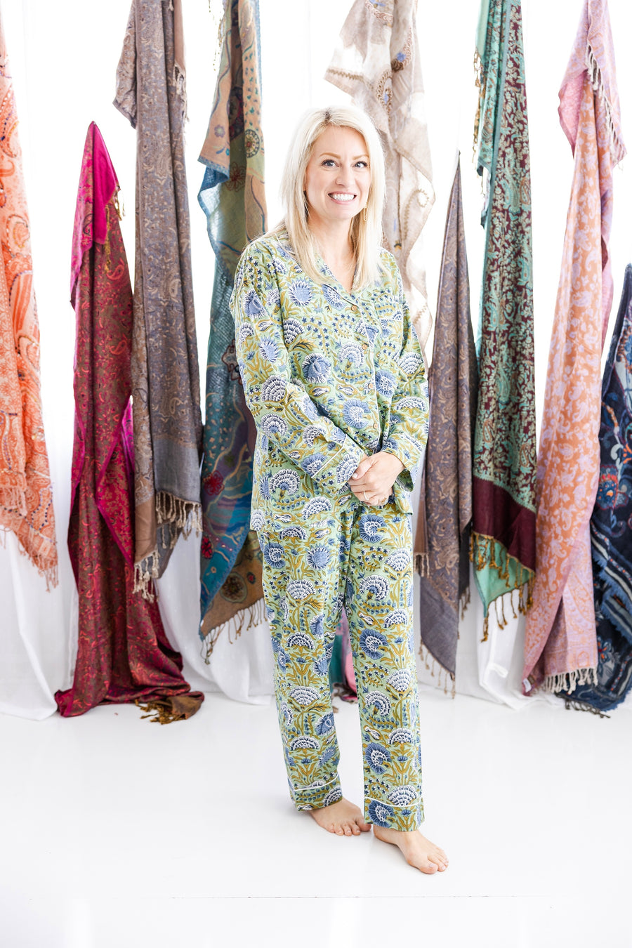 Minted Motif Block Print Pajama Set - Pants