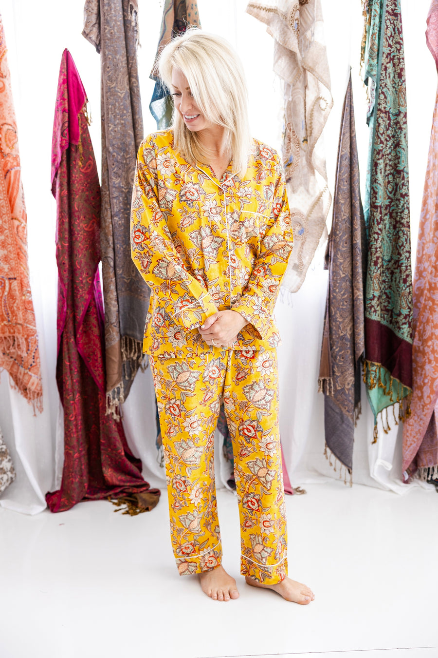 Canary Blooms Block Print Pajama Set - Pants