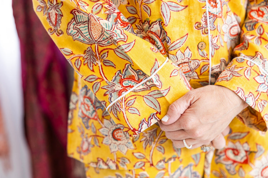 Canary Blooms Block Print Pajama Set - Pants