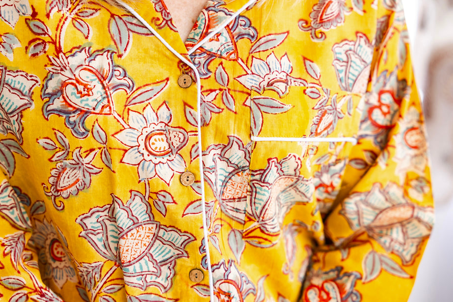 Canary Blooms Block Print Pajama Set - Pants