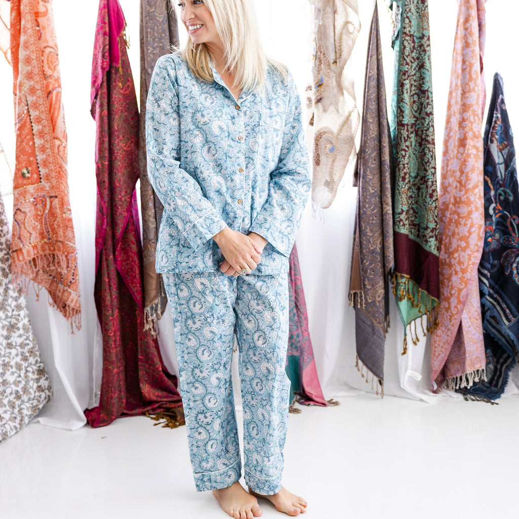 Coastal Comfort Block Print Pajama Set - Pants