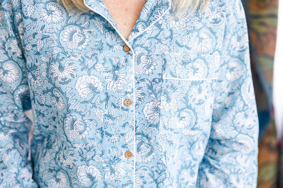Coastal Comfort Block Print Pajama Set - Pants