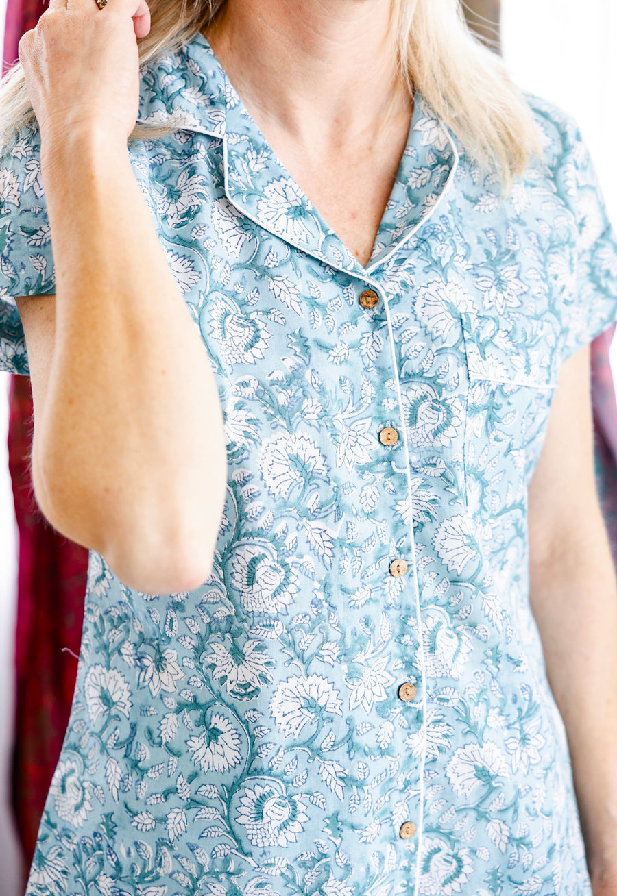 Coastal Comfort Block Print Pajama Shorts Set