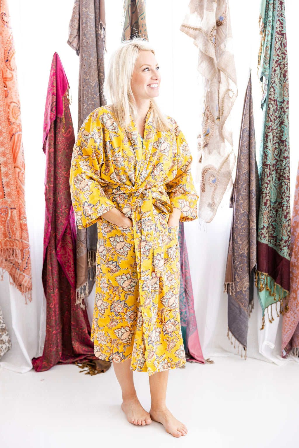 Canary Blooms Block Print Robe