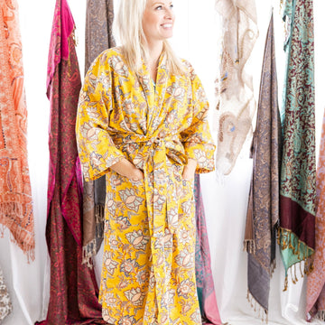 Canary Blooms Block Print Robe