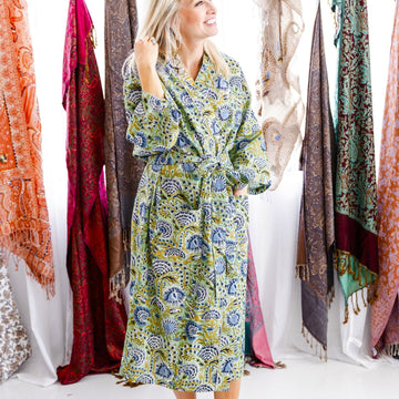 Minted Motif Block Print Robe