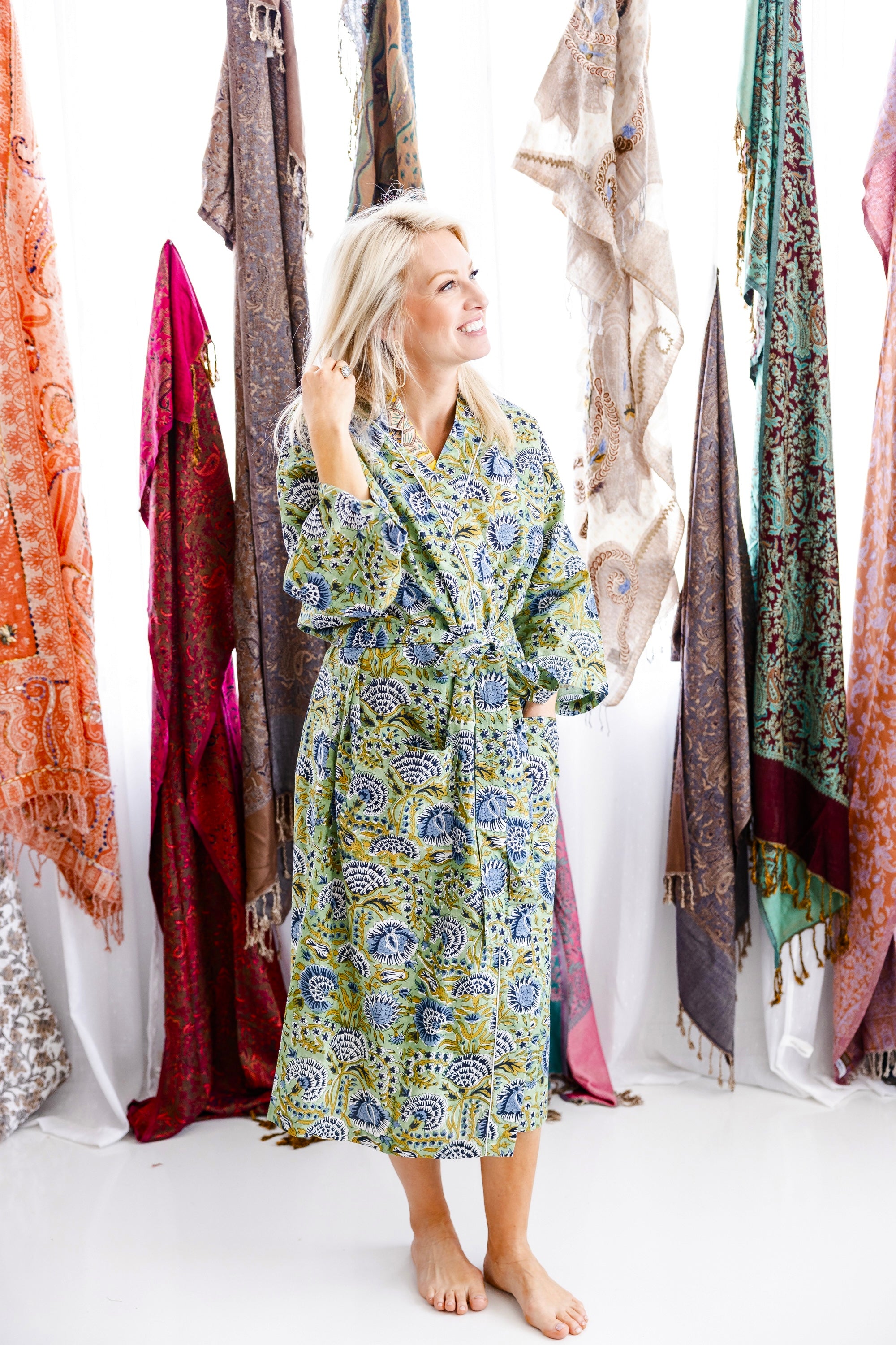 Minted Motif Block Print Robe