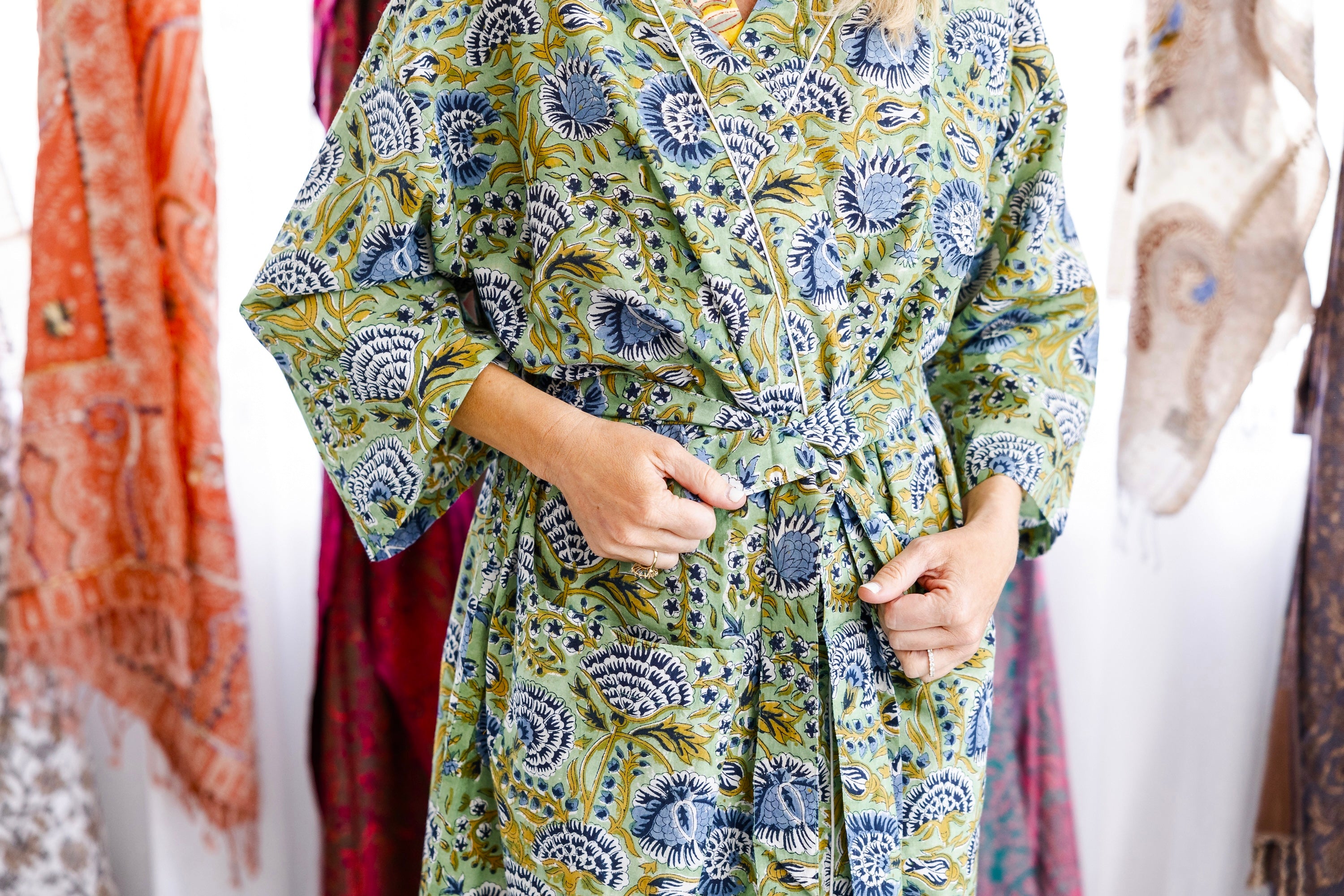 Minted Motif Block Print Robe – Rahab's Rope