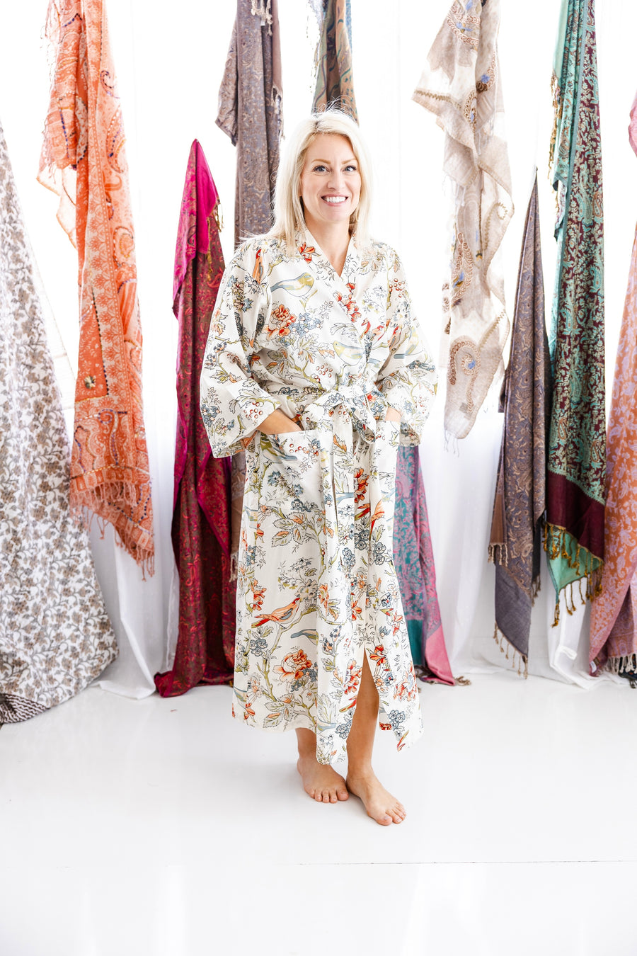 Floral Print Cotton Robe-Full Length
