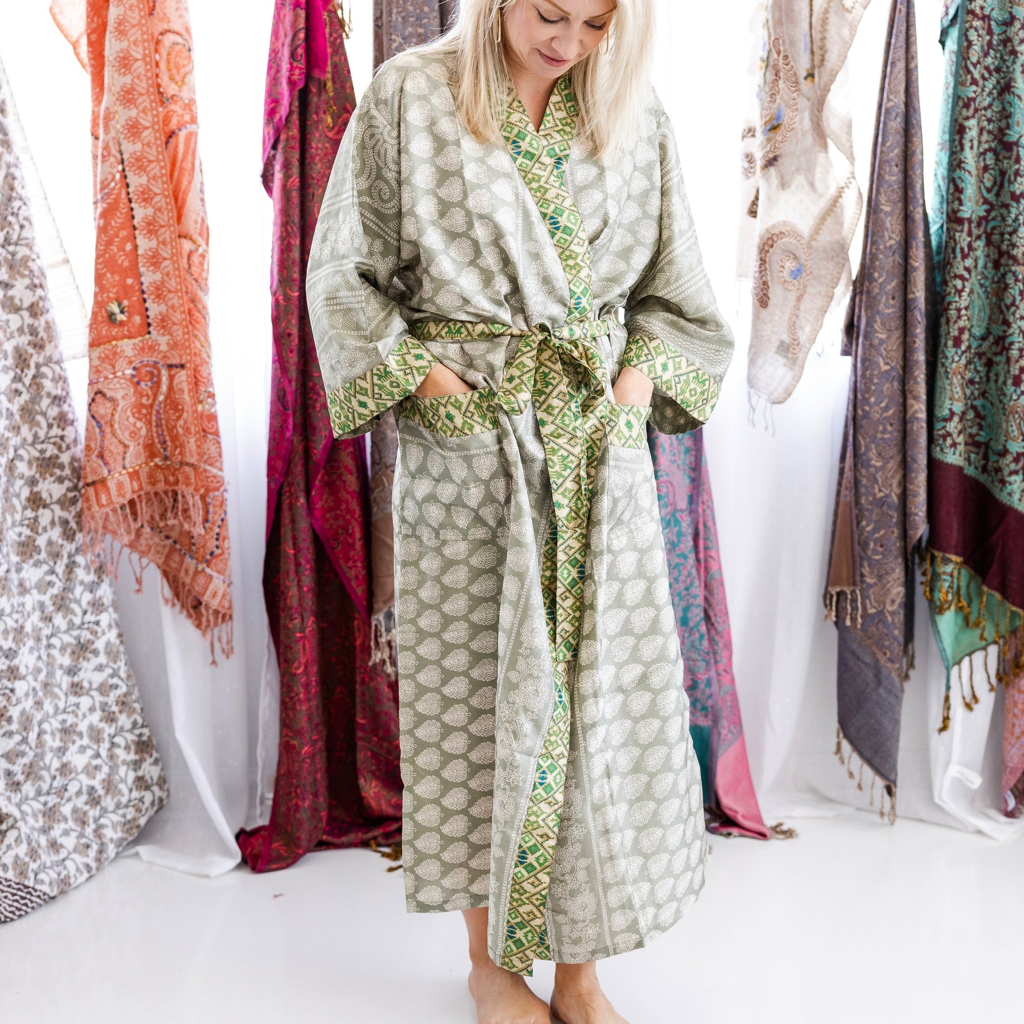 Art Silk Sari Kimono Full Length
