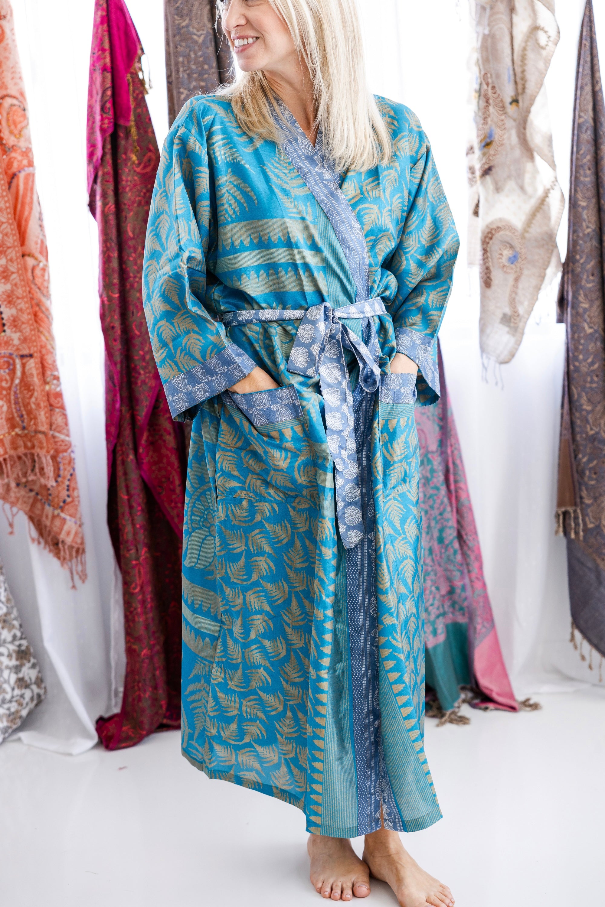 Art Silk Sari Kimono Full Length