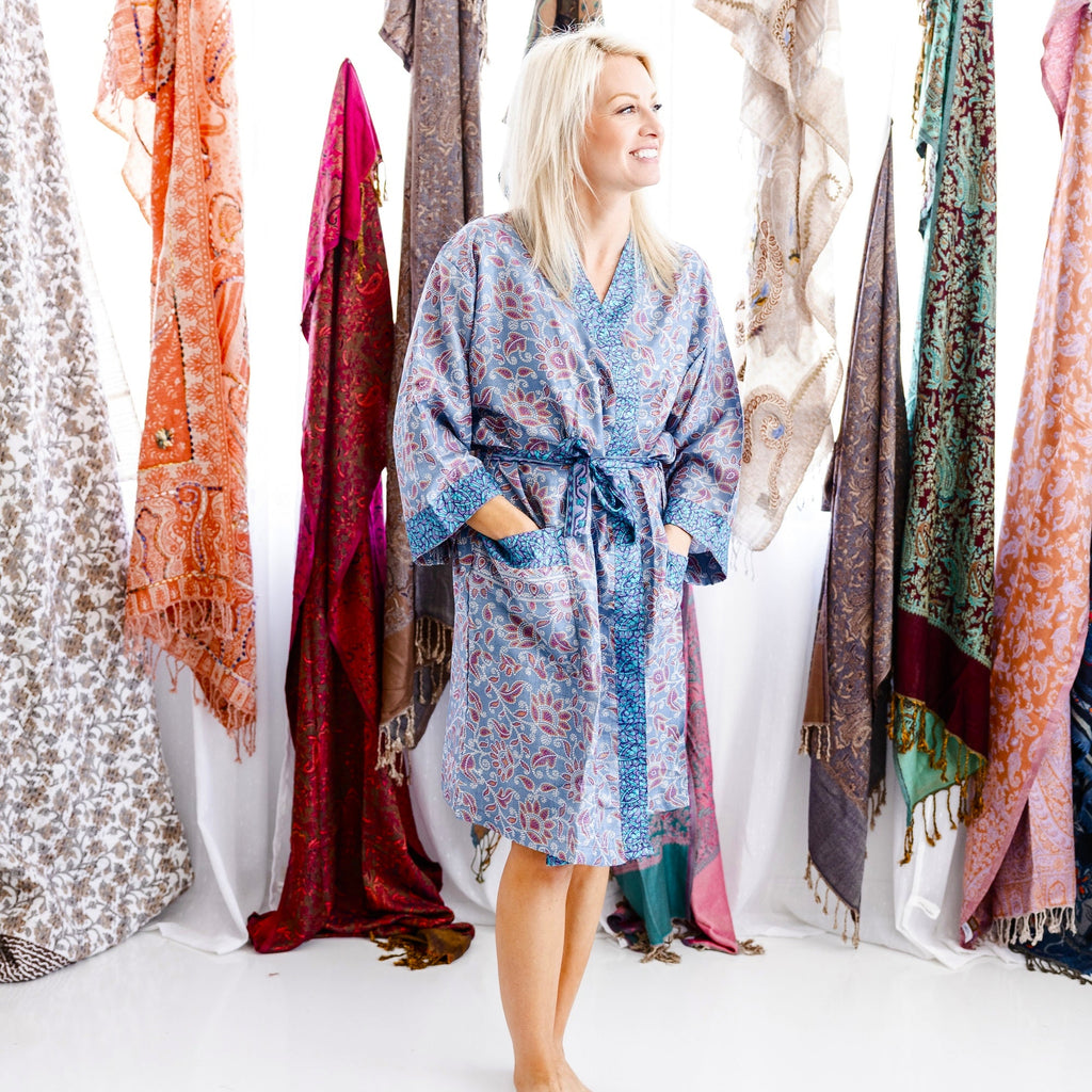 Art Silk Sari Kimono Knee Length