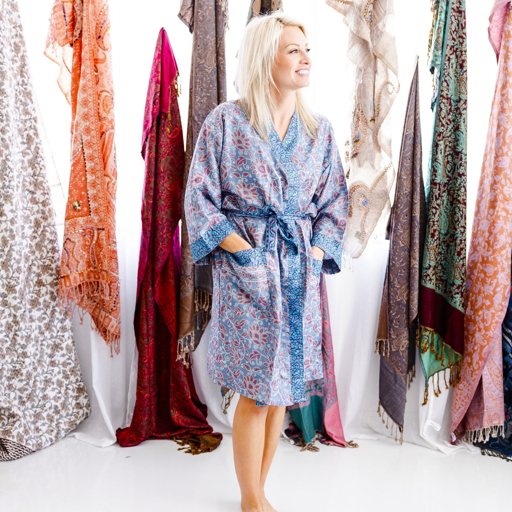 Art Silk Sari Kimono Knee Length
