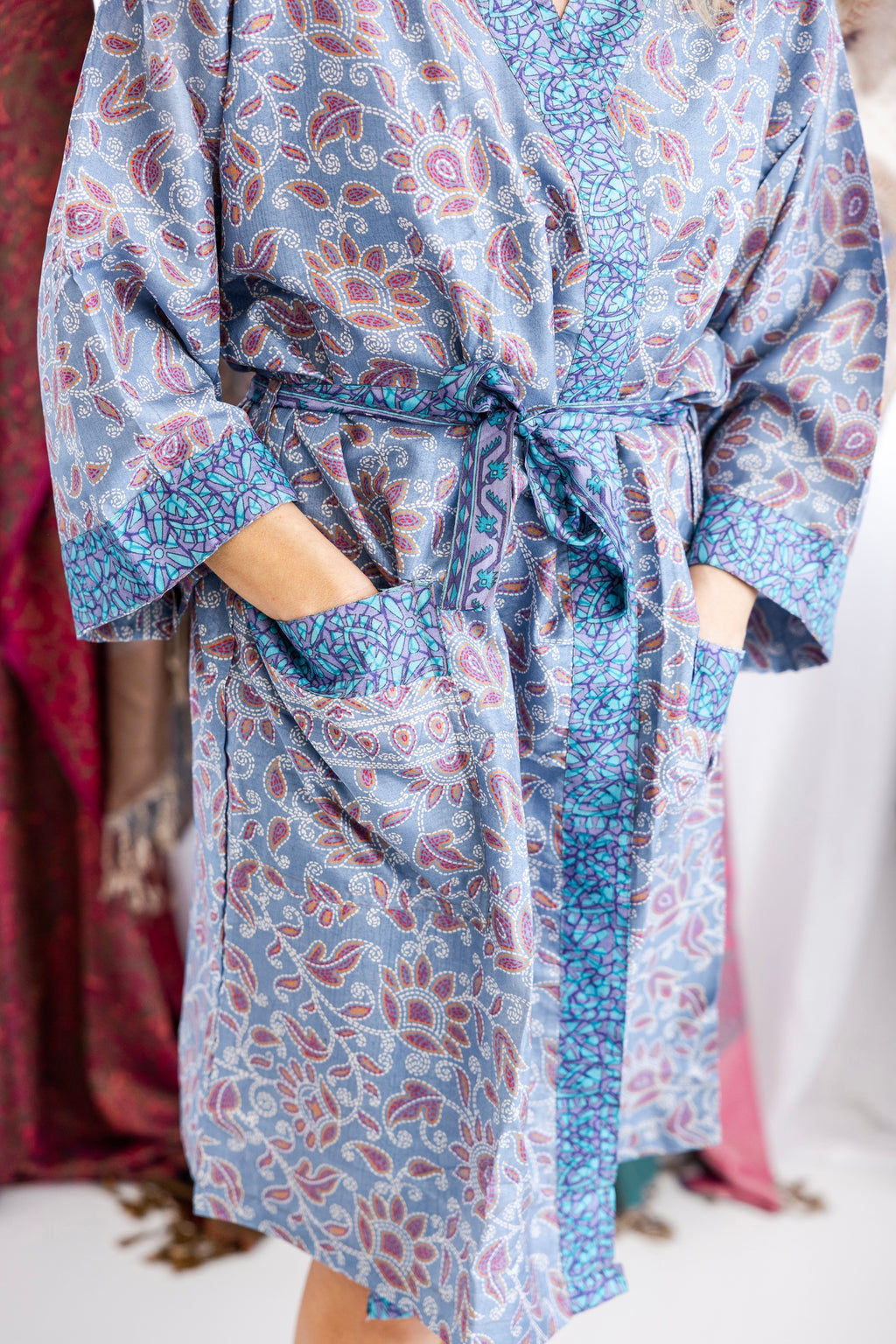 Art Silk Sari Kimono Knee Length