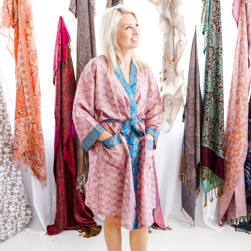 Art Silk Sari Kimono Knee Length