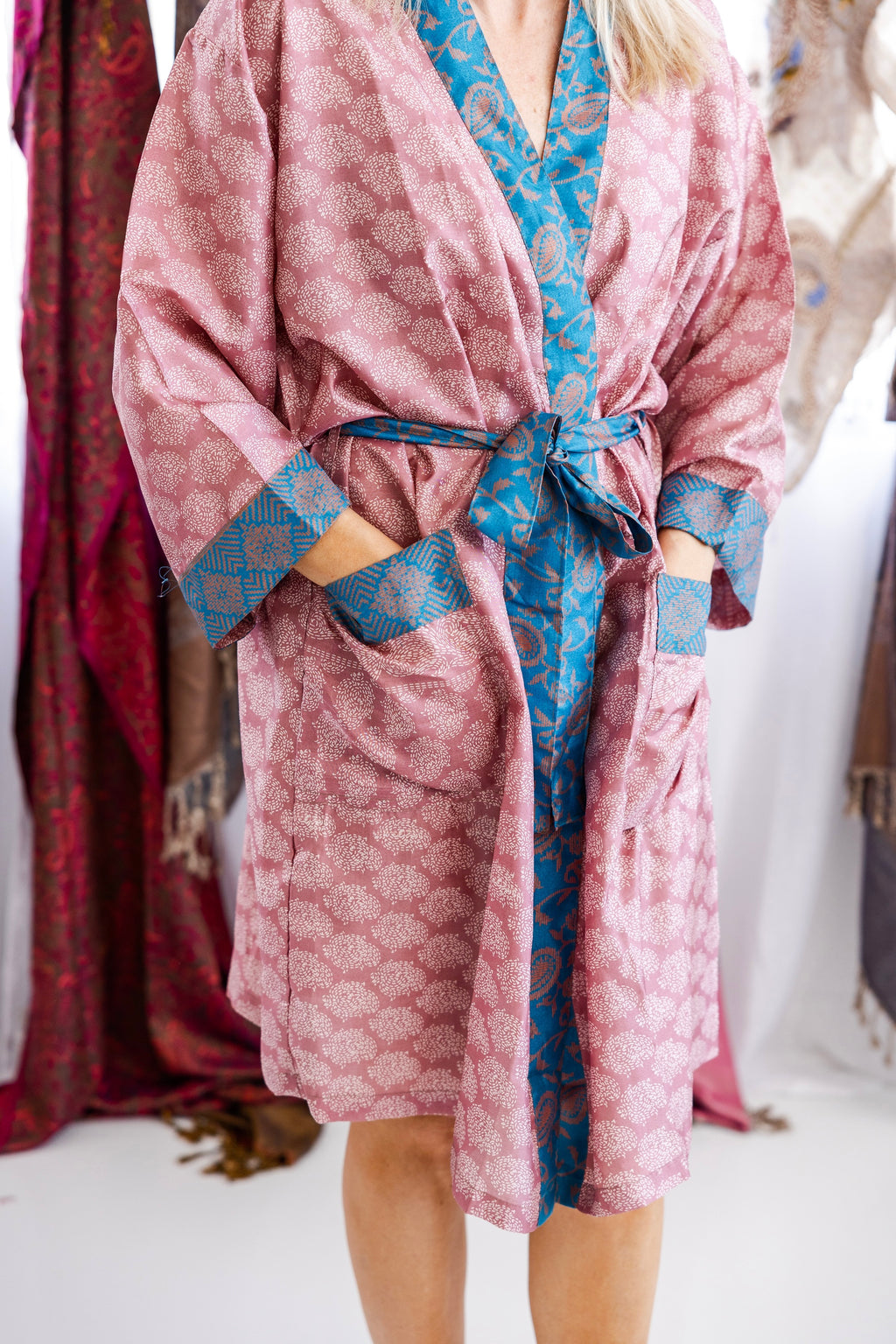 Art Silk Sari Kimono Knee Length