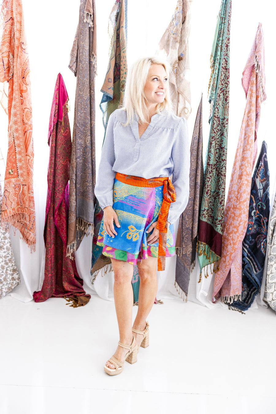 Short Reversible Wrap Silk Skirt
