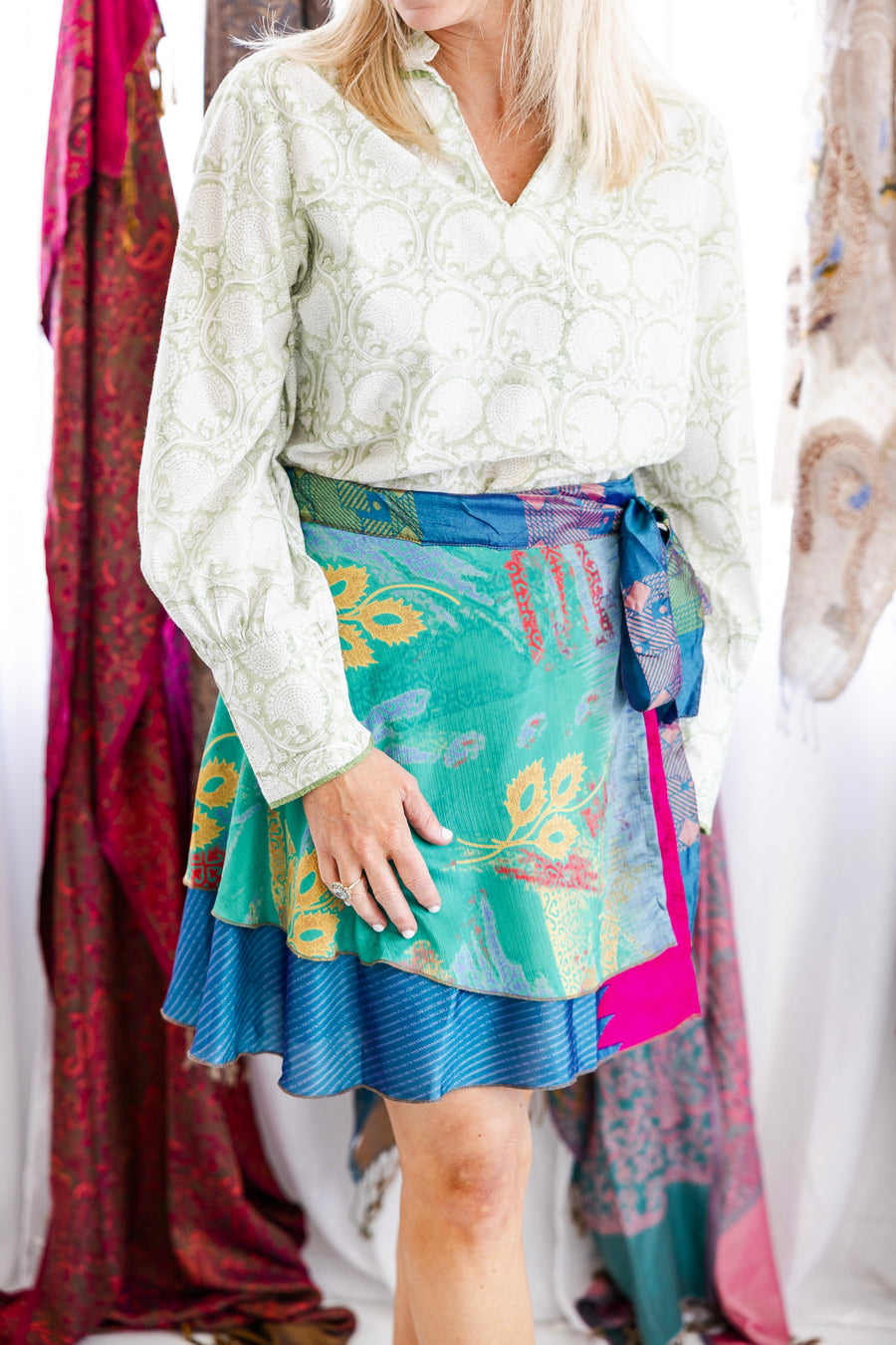 Short Reversible Wrap Silk Skirt