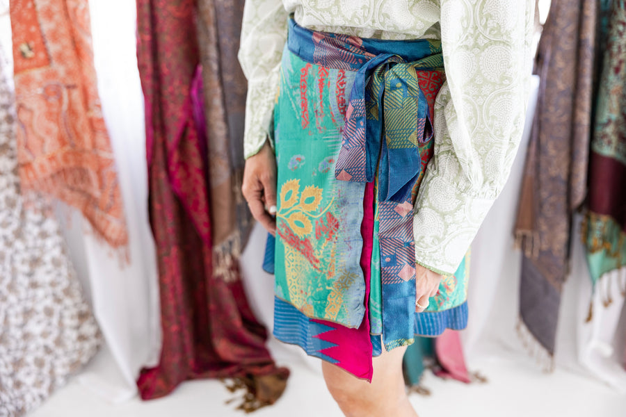 Short Reversible Wrap Silk Skirt