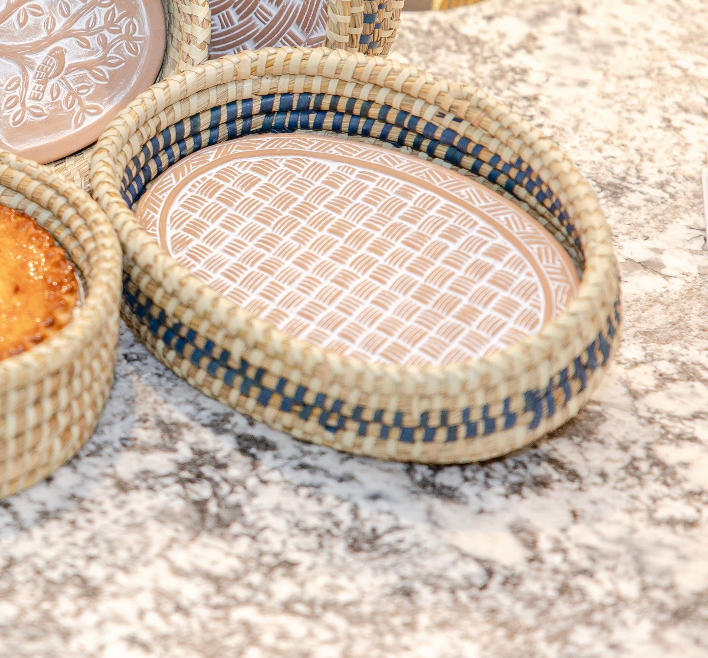 Oval Basket Weave Blue Bread Warmer