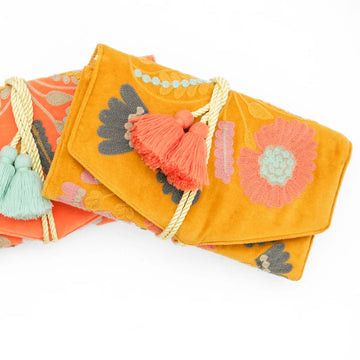 Embroidered Velvet Jewelry Organizer- Mustard