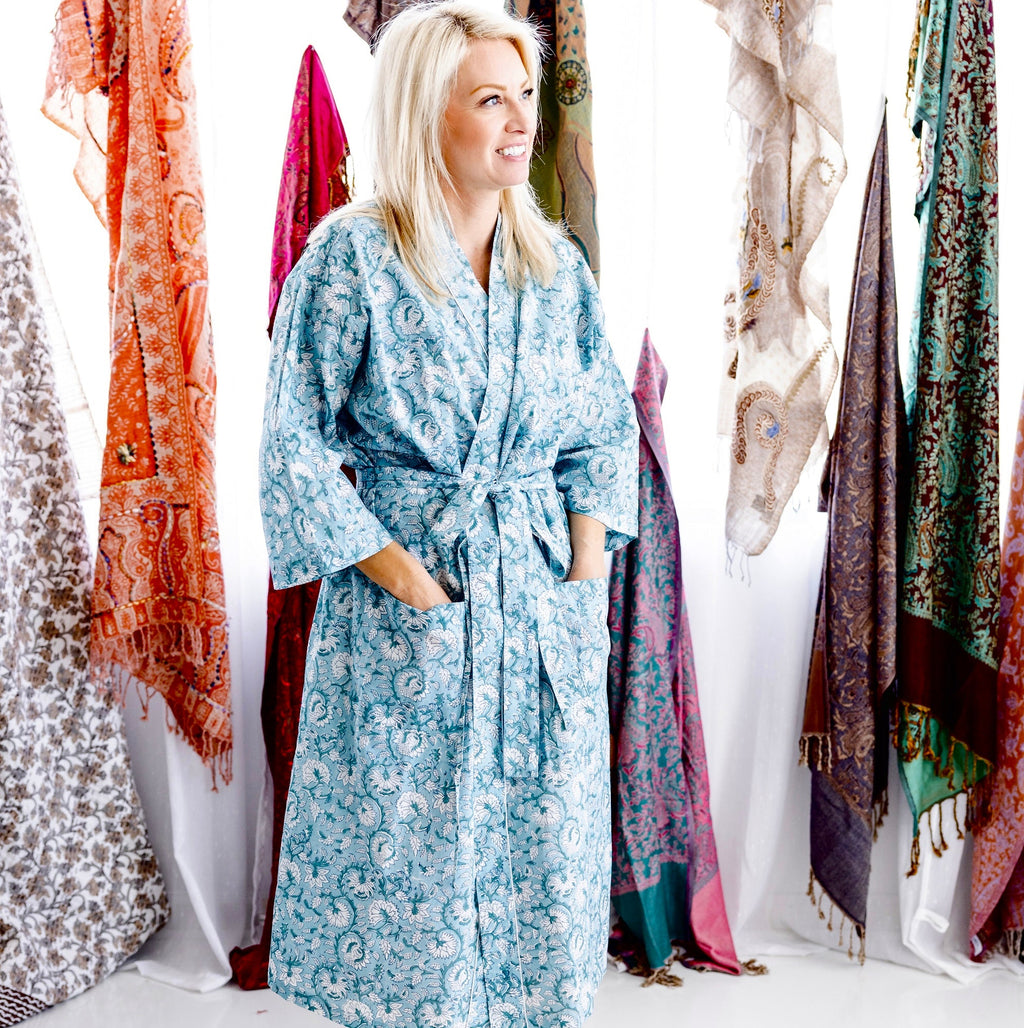 Coastal Comfort Block Print Robe
