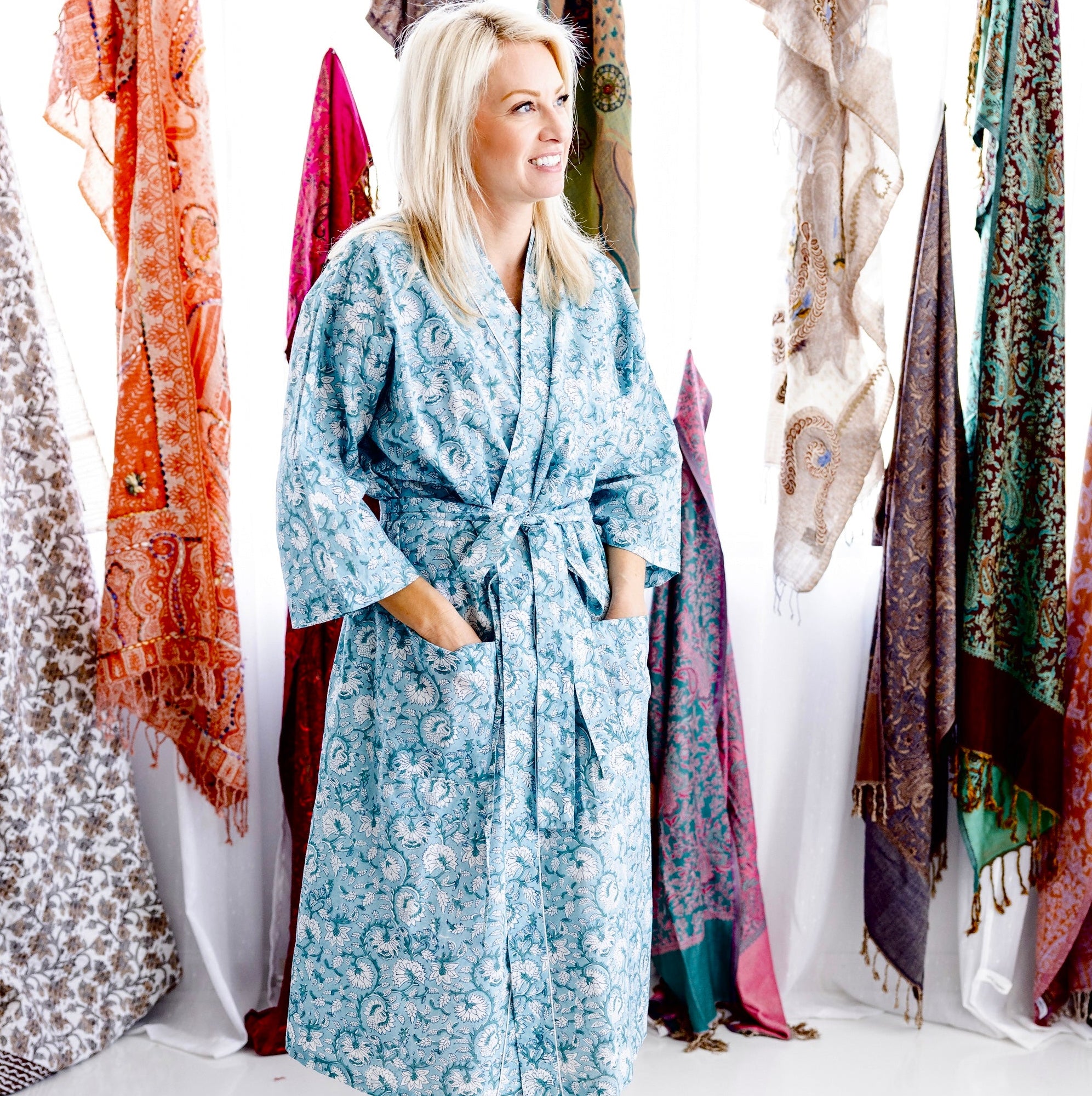 Coastal Comfort Block Print Robe