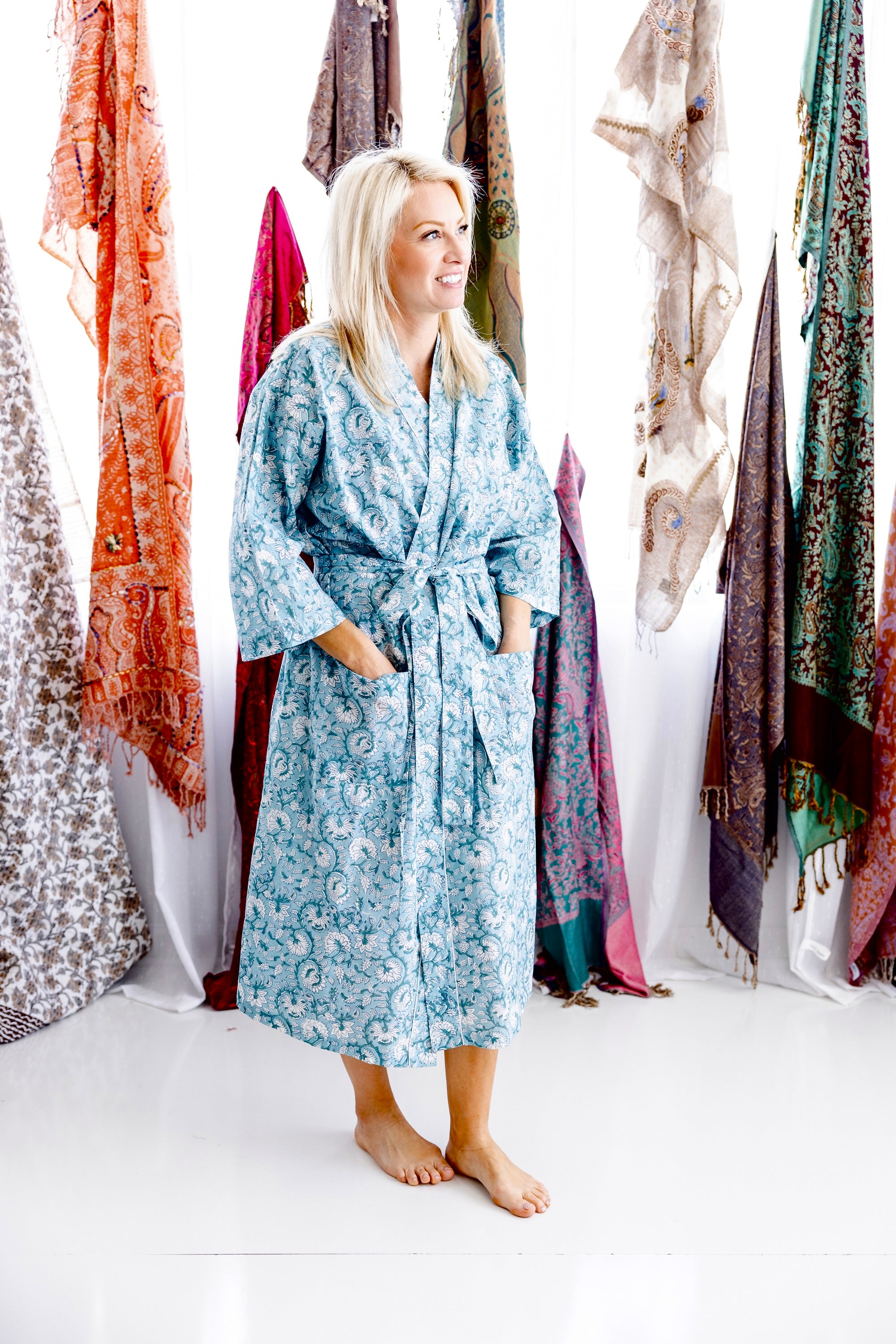 Coastal Comfort Block Print Robe