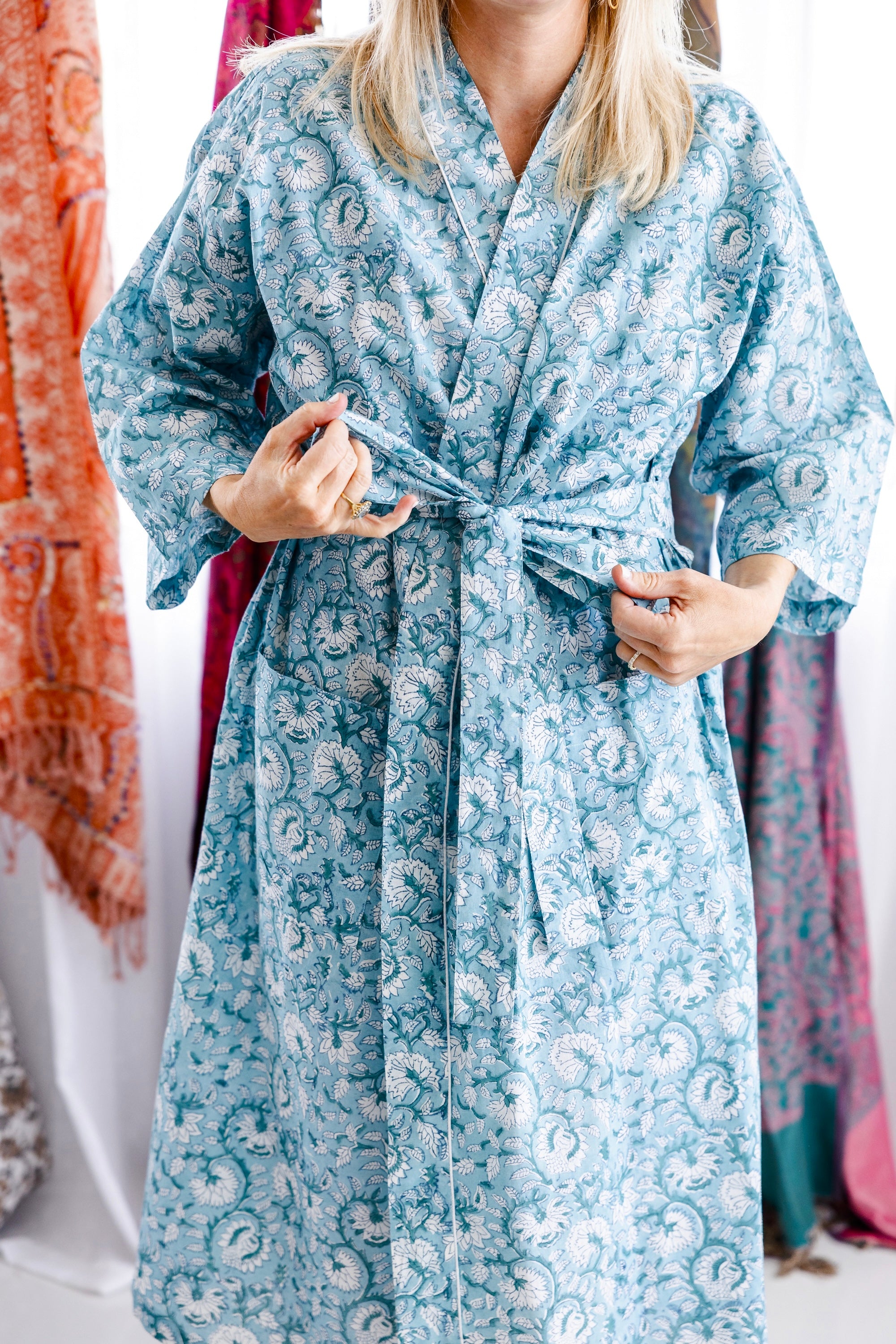 Coastal Comfort Block Print Robe