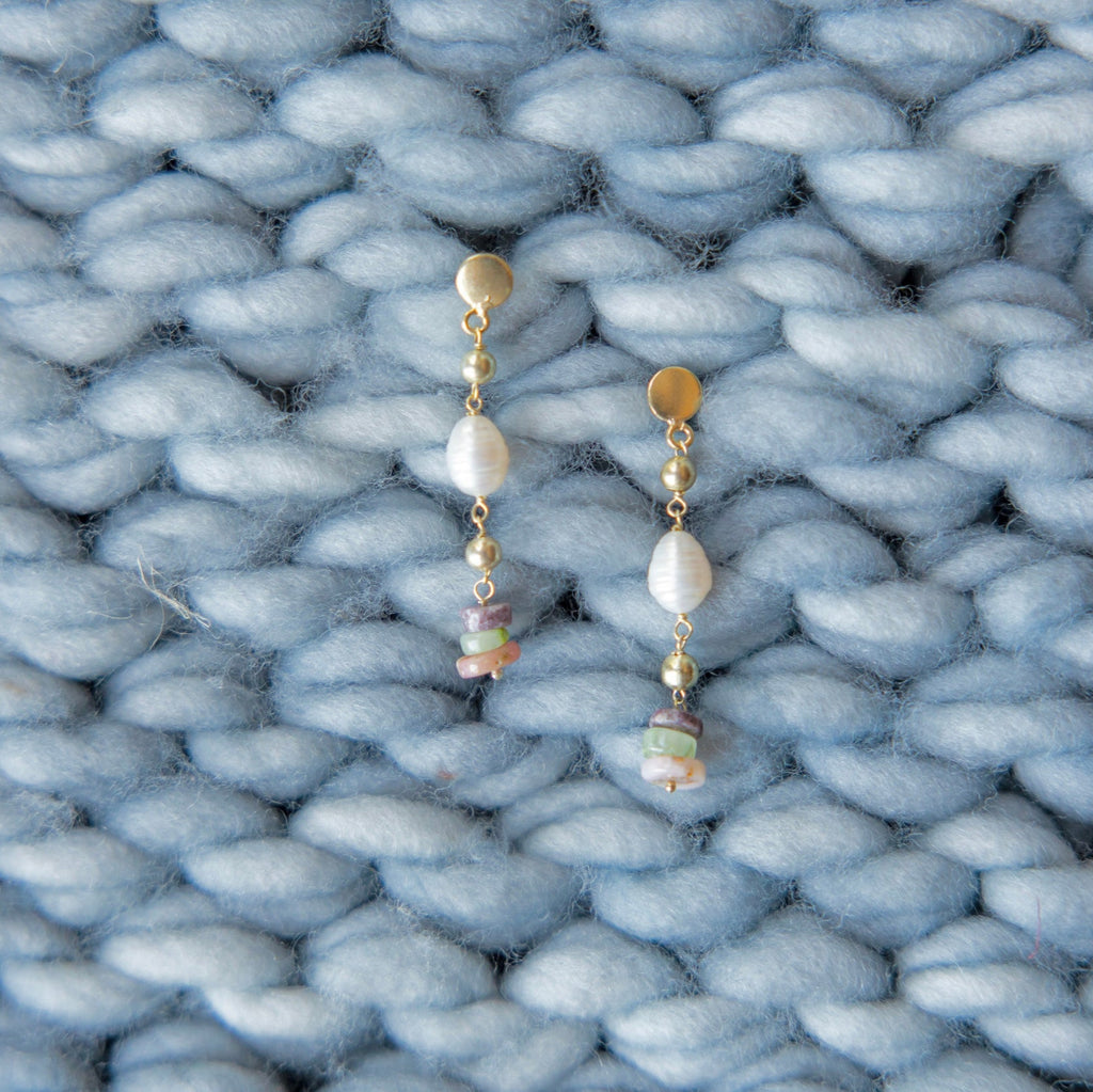 Stacked Stone & Pearl Drop Earrings