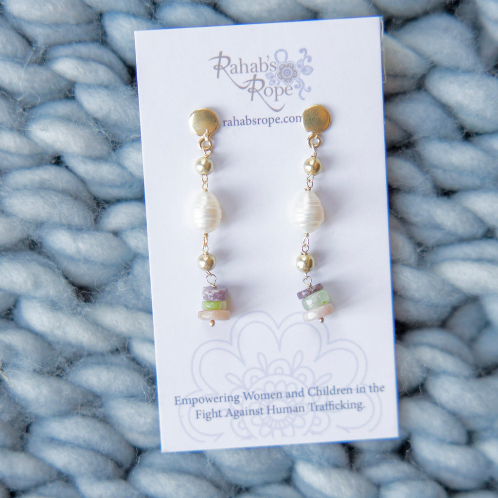 Stacked Stone & Pearl Drop Earrings