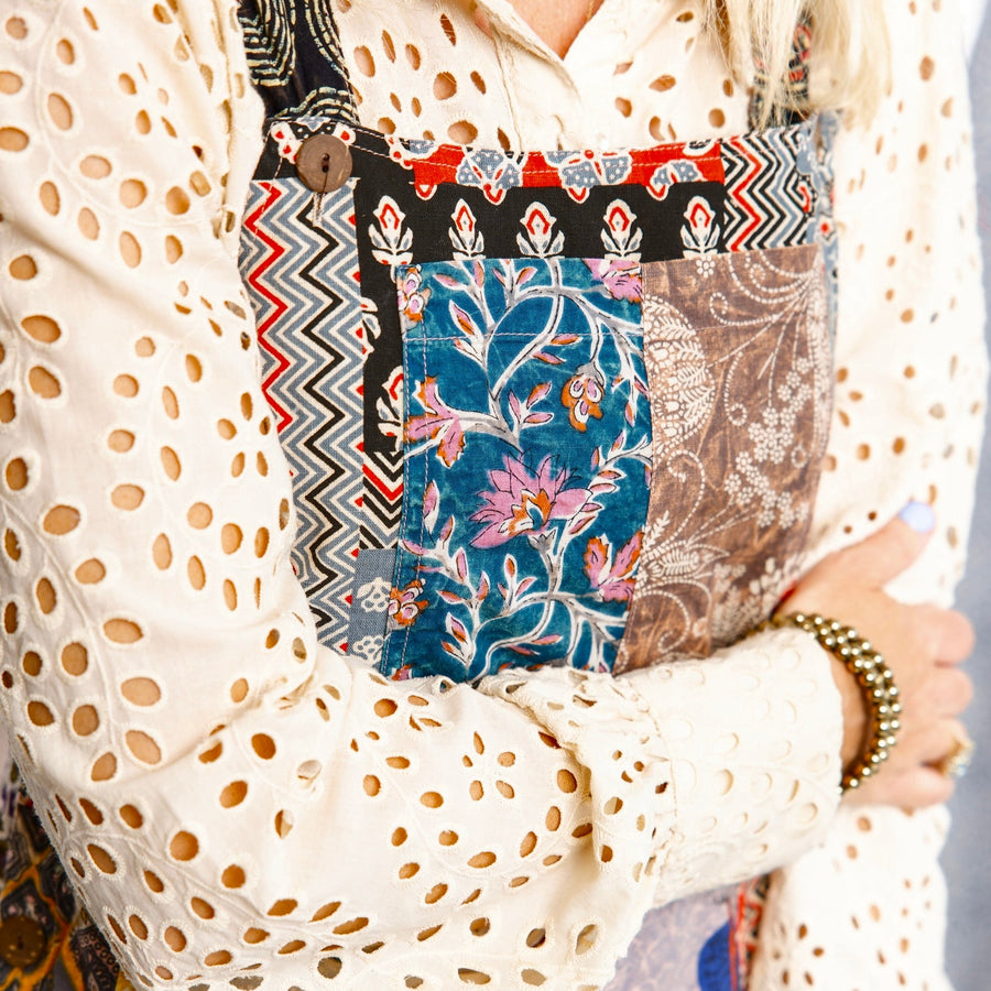 Botanical Motif Patchwork Printed Overalls