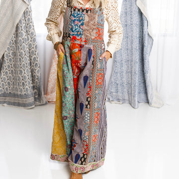 Botanical Motif Patchwork Printed Overalls