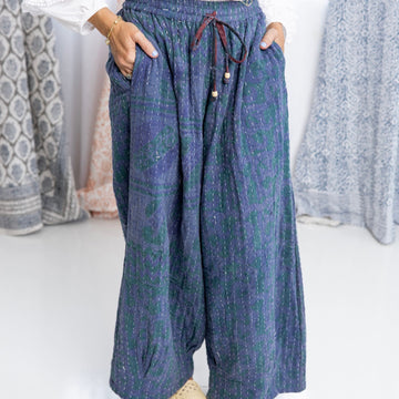 Indigo Wide Leg Kantha Pant