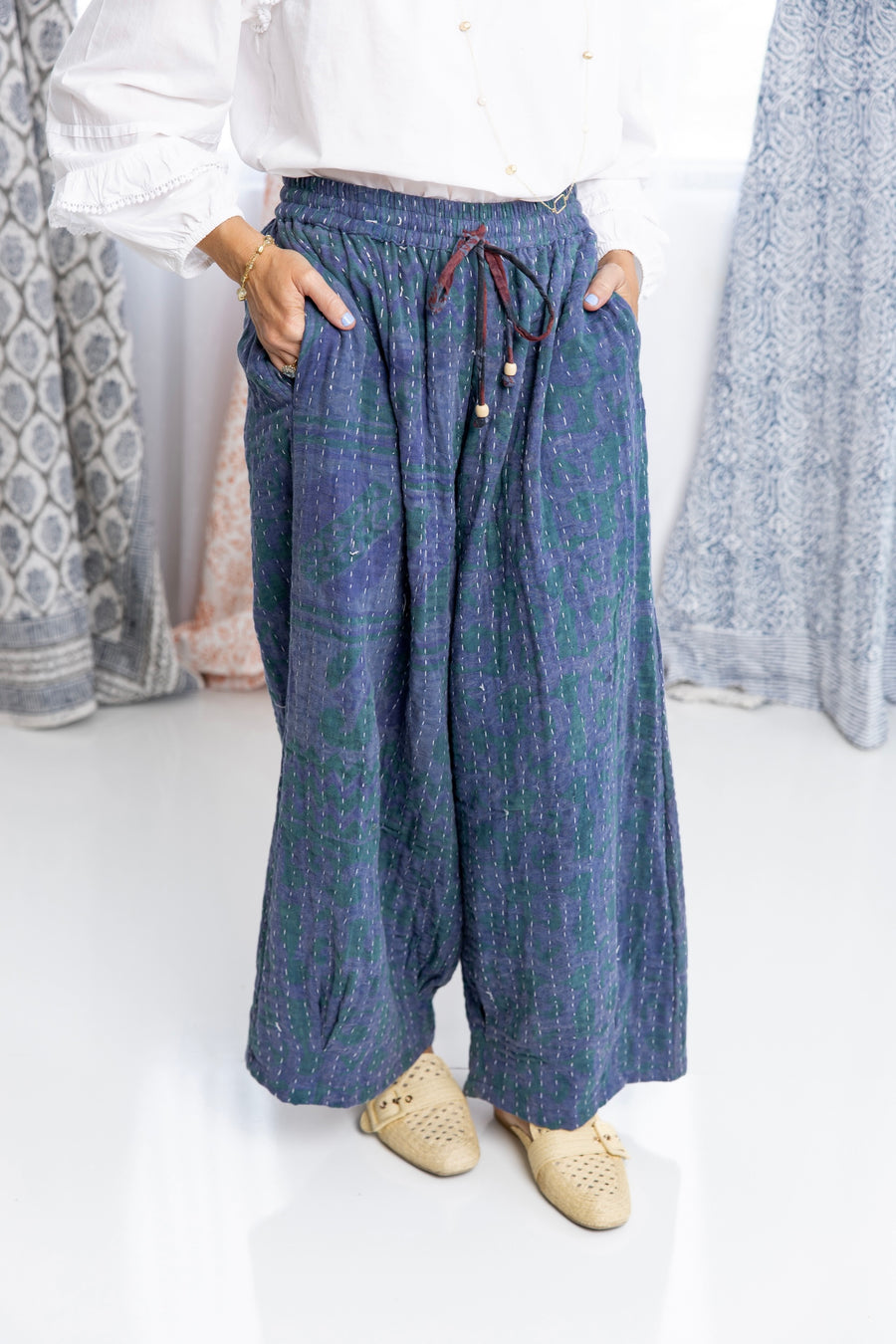 Indigo Wide Leg Kantha Pant