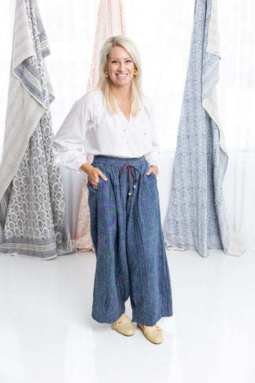 Indigo Wide Leg Kantha Pant
