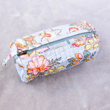 Block Print Travel Pouch-Sky Blue Floral