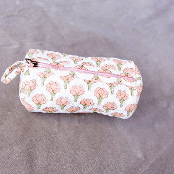 Block Print Travel Pouch-Peach Peony