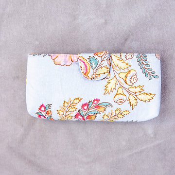 Block Print Cotton Eyewear Case - Sky Blue Floral