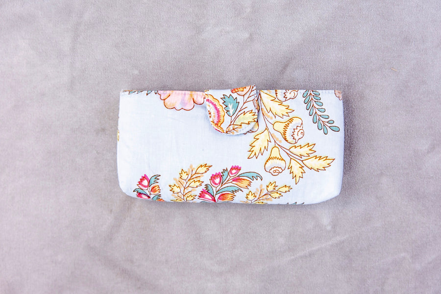 Block Print Cotton Eyewear Case - Sky Blue Floral