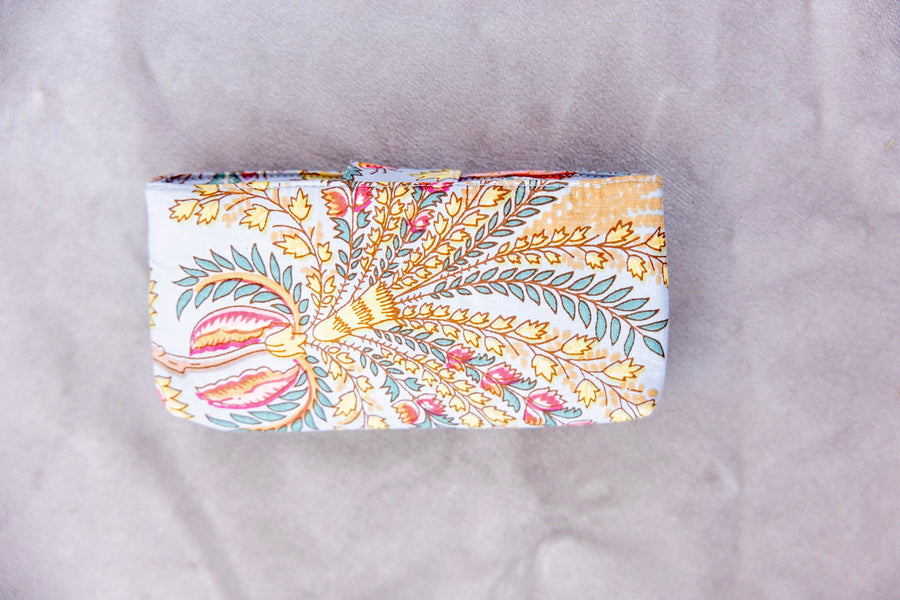 Block Print Cotton Eyewear Case-Sky Blue Floral