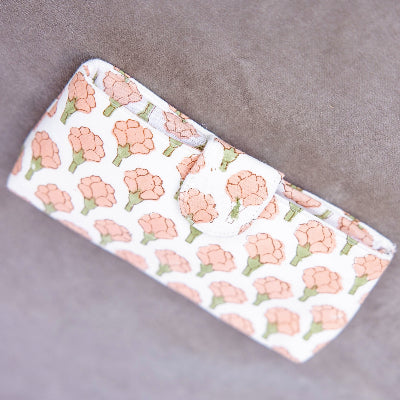 Block Print Cotton Eyewear Case-Peach Peony