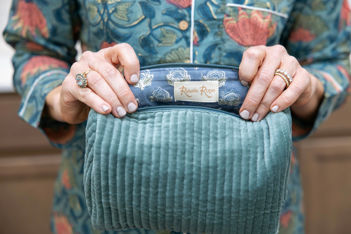 Velvet Cosmetic Pouch-Eucalyptus
