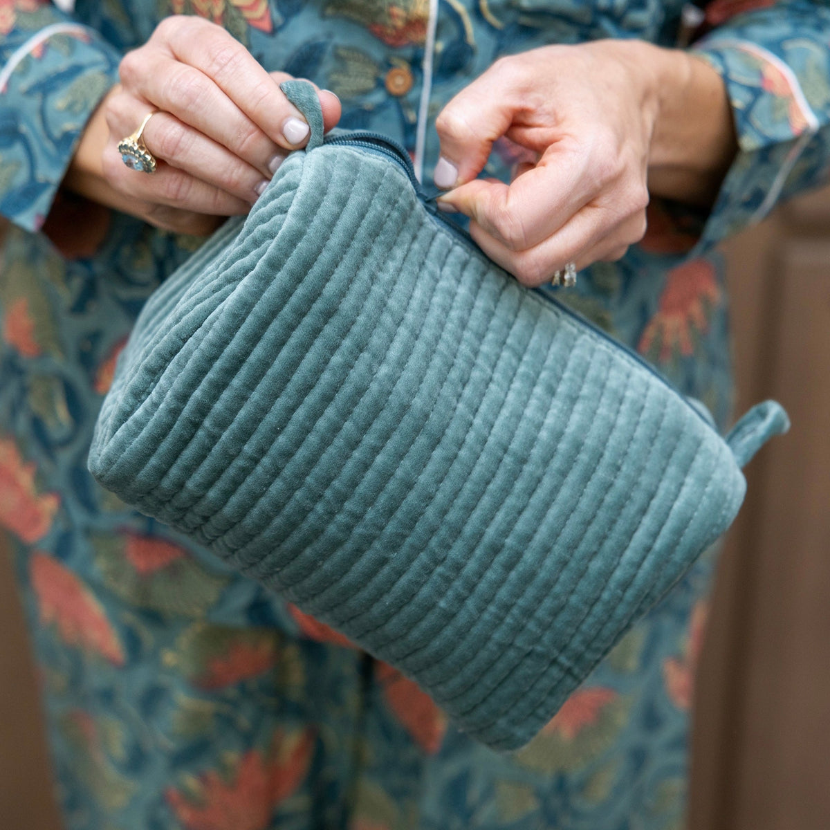 Velvet Cosmetic Pouch-Eucalyptus