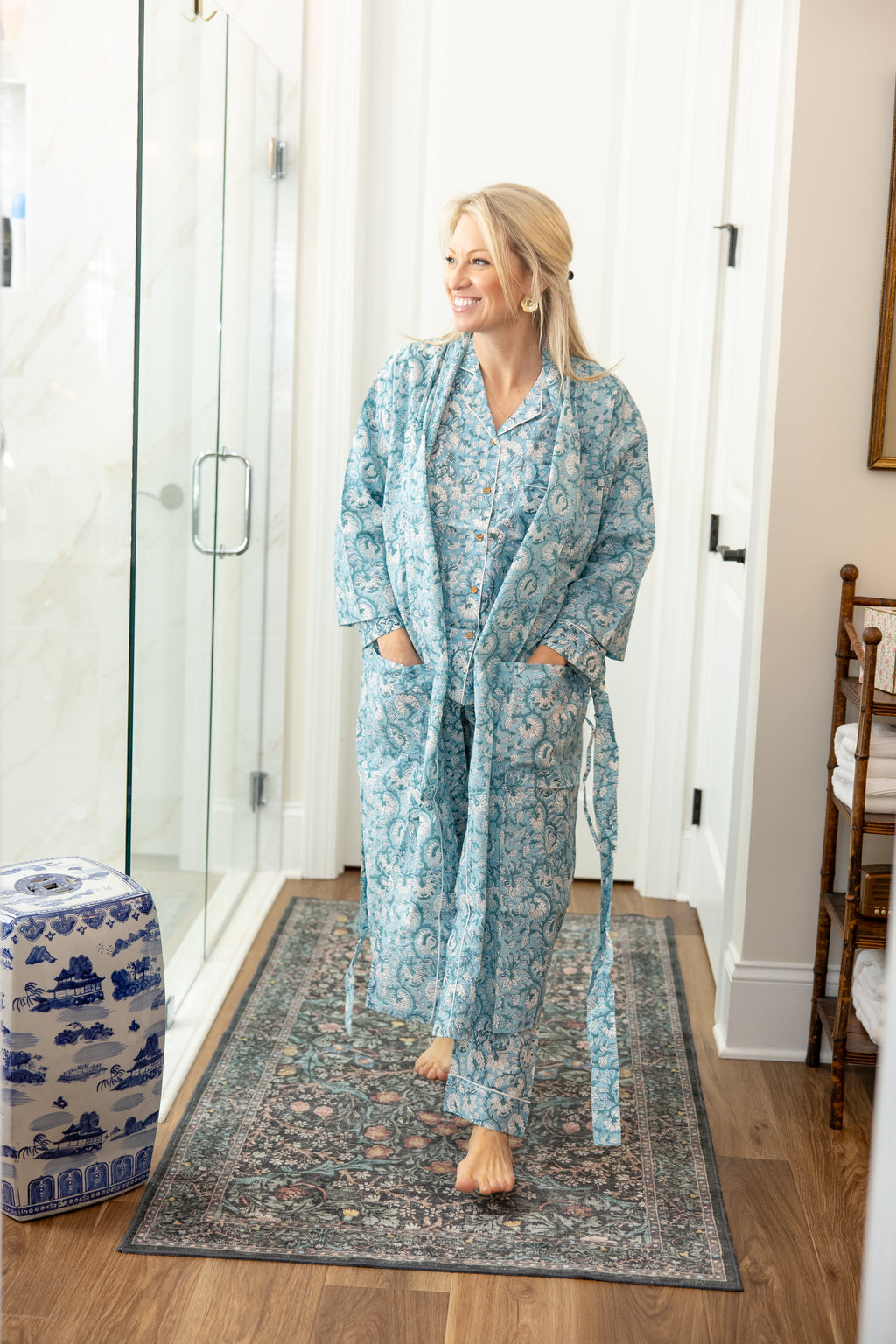 Coastal Comfort Block Print Robe