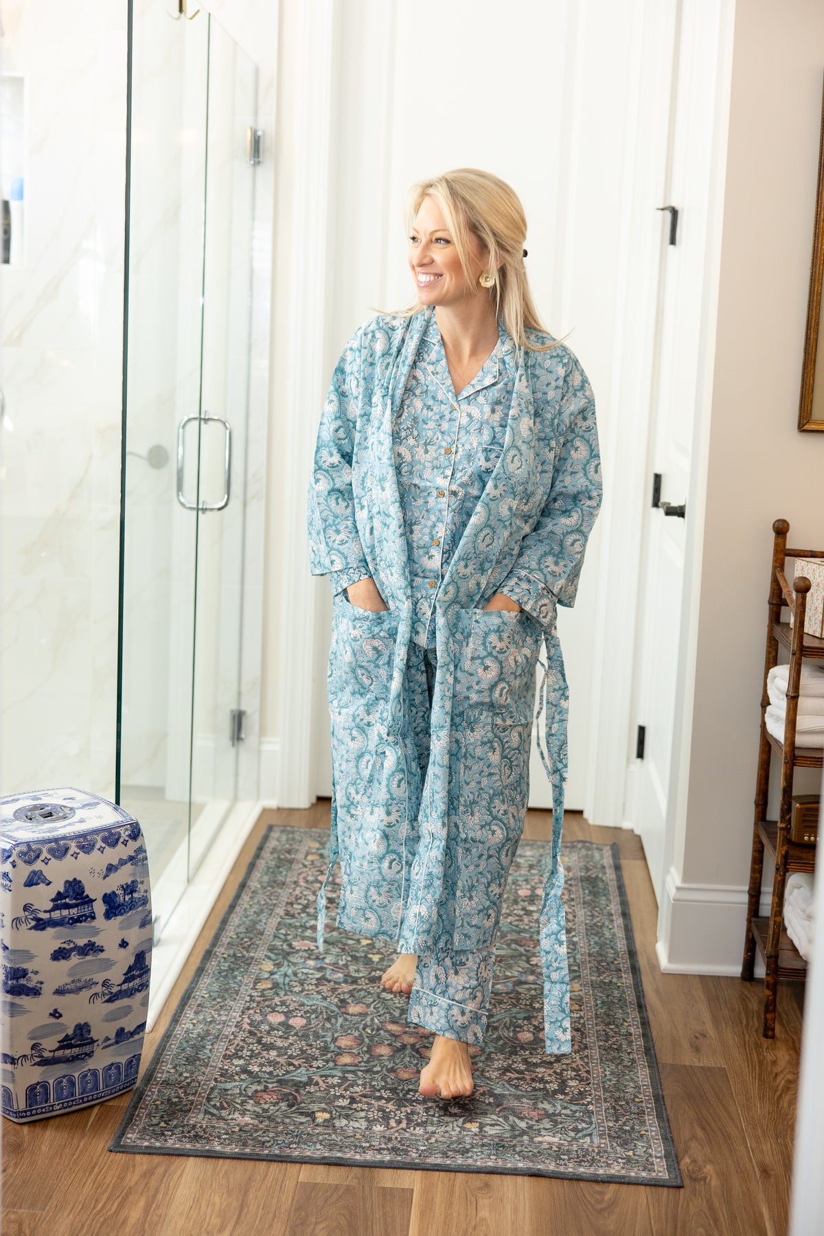 Coastal Comfort Block Print Robe