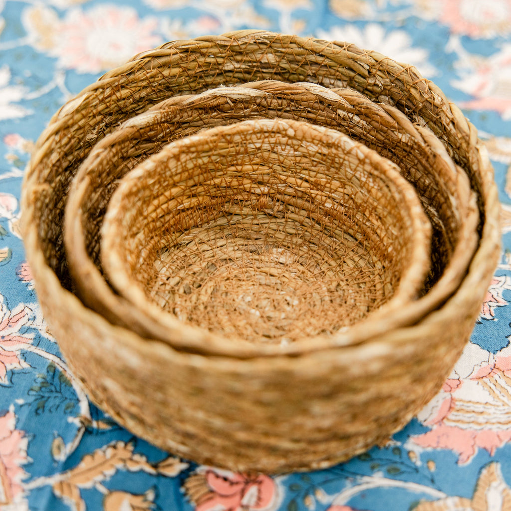 Hand-Stitched Hogla Basket-Nesting Set of 3
